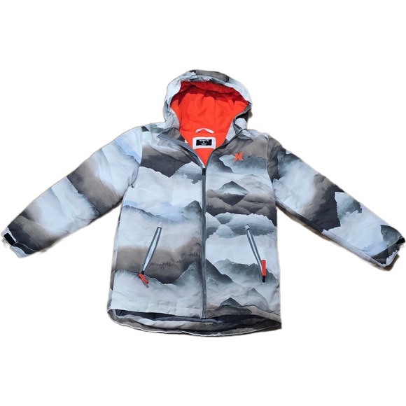 Hurley Other - Hurley Boys XL Mountain Print Hooded Puffer Jacket Orange Fleece Lined